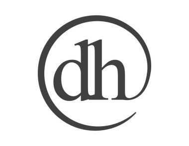 Daire şeklinde e-posta işareti tarzında iki harfli DH logosu. D ve H marka kimliği için şirket logosu yuvarlak.