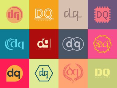 DQ logo şirketi şablonu. D ve Q harfleri logoti. Tasarım elemanları ile farklı klasik serif harfleri ve modern kalın metin ayarla. İlk yazı tipi tipografisi. Koleksiyon trend iş kimliği.