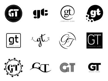 GT logo şirketi şablonu. G ve T harfi logoti. Tasarım elemanları ile farklı klasik serif harfleri ve modern kalın metin ayarla. İlk yazı tipi tipografisi. Koleksiyon trend iş kimliği.