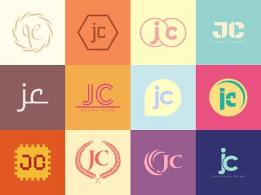 JC logo şirketi şablonu. J ve C harfleri logoti. Tasarım elemanları ile farklı klasik serif harfleri ve modern kalın metin ayarla. İlk yazı tipi tipografisi. Koleksiyon trend iş kimliği.