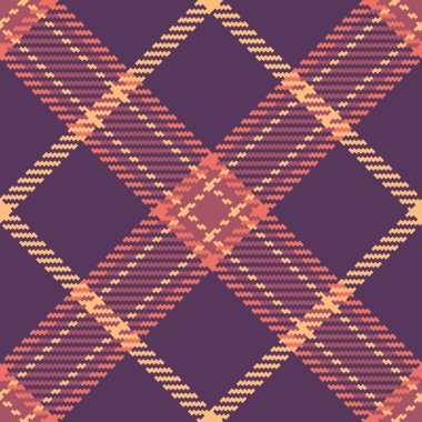Sıcak şeftali ve koyu mor renklerde sonbahar ekoseli desenler. Tekstil tasarımı, moda, ev dekorasyonu veya sahte temalı projeler için mükemmel..