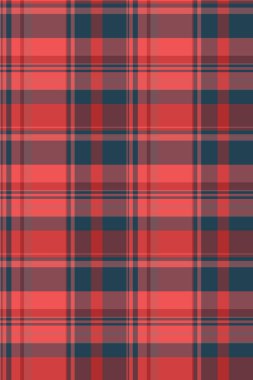 Katmanlı vektör ekoseli, yastık tekstil arka plan tartanı. Dökümsüz kumaş deseni kırmızı ve cyan renk paletinde düşür.