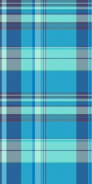 Lifsiz tekstil ekose kumaş, düzenlenebilir kumaş kontrolü. Orta turkuaz ve cyan renk paletinde yaz zamanı tartan vektör arkaplan deseni.