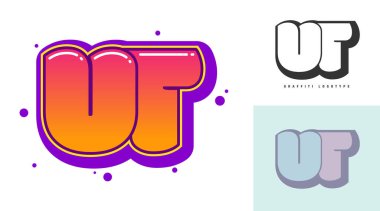 Festival ya da parti için UT logo tasarımı. Graffiti tarzında ilk harf u ve t. Yazı tipi tipografisinin yaratıcı modern harfleri. Modayı takip eden logotlar ya da kimlikler. Vektör illüstrasyonu.