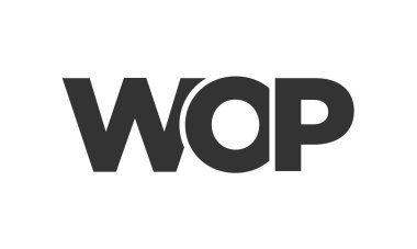 WOP logo design template with strong and modern bold text. Initial based vector logotype featuring simple and minimal typography. Trendy company identity ideal for businesses brand presence.