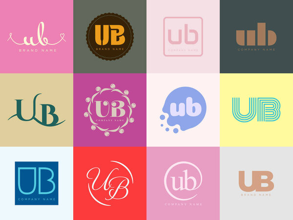 UB logo company template. Letter u and b logotype. Set different classic serif lettering and modern bold text with design elements. Initial font typography. Collection trendy business identity.