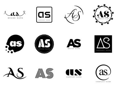 AS logo şirketi şablonu. A ve S harfleri logoti. Tasarım elemanları ile farklı klasik serif harfleri ve modern kalın metin ayarla. İlk yazı tipi tipografisi. Koleksiyon trend iş kimliği.