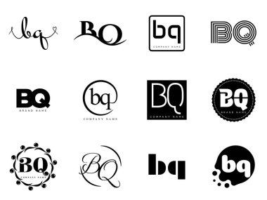 BQ logo şirketi şablonu. B ve Q logoti harfleri. Tasarım elemanları ile farklı klasik serif harfleri ve modern kalın metin ayarla. İlk yazı tipi tipografisi. Koleksiyon trend iş kimliği.