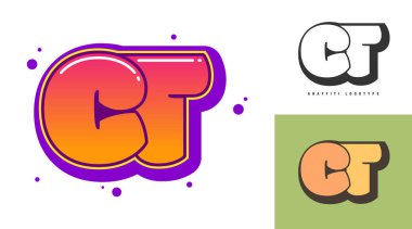 Festival ya da parti için CT logosu tasarımı. C ve T harfleri graffiti tarzında. Yazı tipi tipografisinin yaratıcı modern harfleri. Modayı takip eden logotlar ya da kimlikler. Vektör illüstrasyonu.