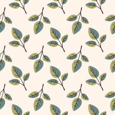 Krem rengi arka planda soluk yeşillikler içinde stilize edilmiş yapraklar içeren büyüleyici, pürüzsüz bir desen. Tekstil baskıları, duvar kağıtları ve ambalaj tasarımı için mükemmel. Sakin ve doğal bir güzellik hissi veriyor..