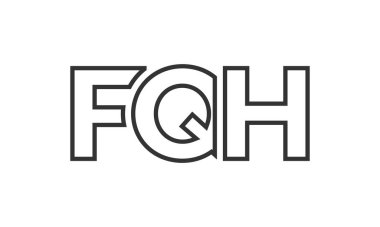 Güçlü ve modern kalın metinli FQH logo tasarım şablonu. Basit ve minimal tipografi içeren ilk tabanlı vektör logosu. Modayı takip eden şirket kimliği markalar için ideal..