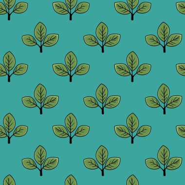 Şekillendirilmiş yeşil yapraklar içeren pürüzsüz deniz mavisi deseni. Tekstil tasarımı, duvar kağıdı ya da markalaşma için ideal. Basit ama zarif bir motif. Büyümeyi, doğayı ve tazeliği aktarıyor..