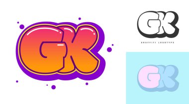 Festival ya da parti için GK logo tasarımı. Graffiti tarzında G ve K harfleri. Yazı tipi tipografisinin yaratıcı modern harfleri. Modayı takip eden logotlar ya da kimlikler. Vektör illüstrasyonu.