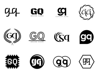 GQ logo şirketi şablonu. G ve Q harfleri logoti. Tasarım elemanları ile farklı klasik serif harfleri ve modern kalın metin ayarla. İlk yazı tipi tipografisi. Koleksiyon trend iş kimliği.