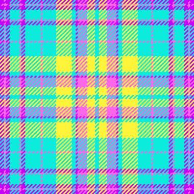 Canlı neon ekose desenli. Tekstil tasarımı, moda, web siteleri ya da eğlenceli markalar için mükemmel. Bu kalın, pikselleşmiş doku enerjiyi ve gençliği çağrıştırıyor..