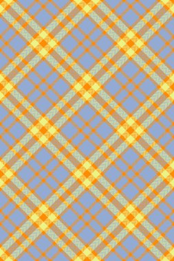 Rag tekstil kumaş taşıyıcısı, arka planda iz bırakmamış. Mavi ve koyu turuncu renk paletinde ince ekose desen kontrolü.