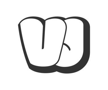 VJ logosu, karikatür harfleri, graffiti stili siyah beyaz siluet şeklinde yuvarlak. Festival partisi için modaya uygun V ve J harfi. Baş harfleri, çocuklar için funky prinky ve web. Vektör illüstrasyonu.