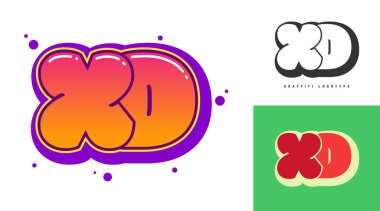 Festival ya da parti için XD logo tasarımı. Graffiti tarzında X ve D harfleri. Yazı tipi tipografisinin yaratıcı modern harfleri. Modayı takip eden logotlar ya da kimlikler. Vektör illüstrasyonu.