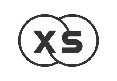XS şirket amblemi, ana hatları yuvarlak ve x harfi ile işaretlenmiş. Marka kimliği için birleştirilmiş iki dairenin logo şablonu. Vektör Sonsuzluk sembolü ve teknoloji işareti.