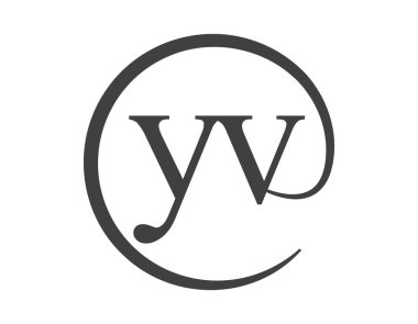 Daire şeklinde e-posta işareti tarzında iki harfli YV logosu. Marka kimliği için Y ve V yuvarlak şirket logosu.