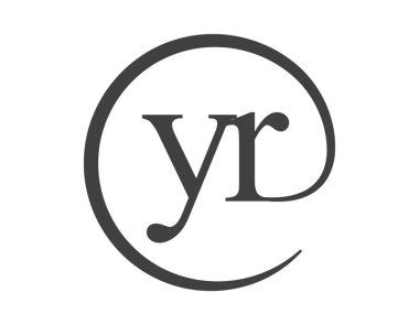 Yuvarlak şekilli e-posta işareti tarzında iki harften oluşan YR logosu. Marka kimliği için Y ve R yuvarlak ticari şirket logosu.