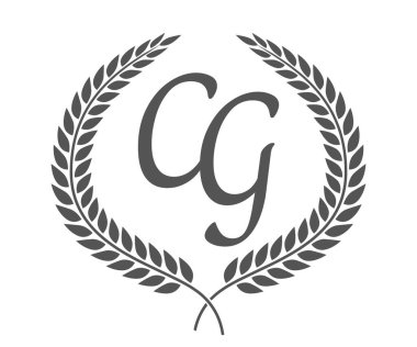 İlk harf C ve G, CG monogram logo tasarımı defne çelengi. Kaligrafi yazı tipli lüks amblem.