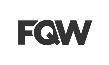 Güçlü ve modern kalın metinli FQW logo tasarım şablonu. Basit ve minimal tipografi içeren ilk tabanlı vektör logosu. Modayı takip eden şirket kimliği markalar için ideal..