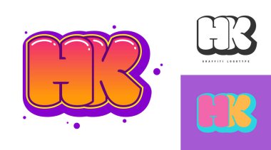 Festival ya da parti için Hong Kong logosu tasarımı. H ve K harflerinin baş harfleri grafiti tarzında. Yazı tipi tipografisinin yaratıcı modern harfleri. Modayı takip eden logotlar ya da kimlikler. Vektör illüstrasyonu.