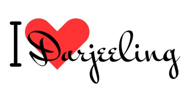 Darjeeling 'i seviyorum, Hindistan' ı. Kırmızı kalpli el yazısıyla yazılmış mektuplar. Vektör illüstrasyon harfleri, yazdırma tişörtü, afiş, poster, etiket veya etiket için modern tasarım.
