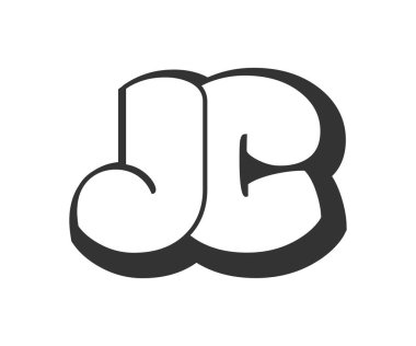 JC logosu, karikatür harfleri, graffiti stili siyah beyaz siluet şeklinde yuvarlak. Festival partisi için son moda J ve C harfi. Baş harfleri, çocukların komik yazıları ve internet sayfaları. Vektör illüstrasyonu.