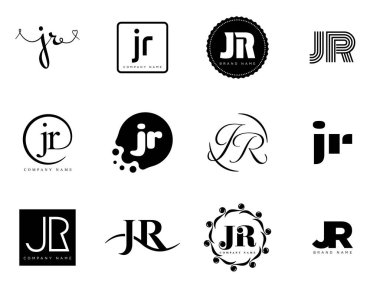 JR logo şirketi şablonu. J ve R harfleri logoti. Tasarım elemanları ile farklı klasik serif harfleri ve modern kalın metin ayarla. İlk yazı tipi tipografisi. Koleksiyon trend iş kimliği.