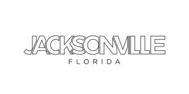 Jacksonville, Florida, ABD tipografi sloganı. Baskı ve web ürünleri için grafik şehir harfleriyle Amerika logosu.