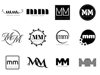 MM logo şirketi şablonu. M ve M harfi logoti. Tasarım elemanları ile farklı klasik serif harfleri ve modern kalın metin ayarla. İlk yazı tipi tipografisi. Koleksiyon trend iş kimliği.