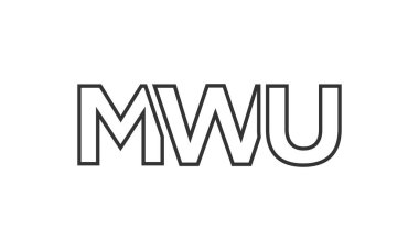 Güçlü ve modern kalın metinli MWU logo tasarım şablonu. Basit ve minimal tipografi içeren ilk tabanlı vektör logosu. Modayı takip eden şirket kimliği markalar için ideal..