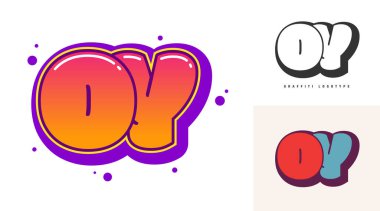Festival ya da parti için logo tasarımı. Graffiti tarzında ilk harf o ve y. Yazı tipi tipografisinin yaratıcı modern harfleri. Modayı takip eden logotlar ya da kimlikler. Vektör illüstrasyonu.