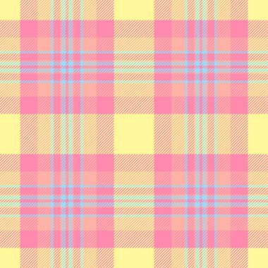 Tatlı pastel ekose desenli pembe, sarı ve mavi renkli. Yumuşak, neşeli bir estetik arayan tekstil tasarımı, kırtasiye, web siteleri ve markalaşma projeleri için ideal.