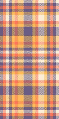 Çok kültürlü doku geçmişi, kumaş kontrolleri kusursuz. Çivit ve kehribar renk paletinde dikey tartan vektör tekstili.