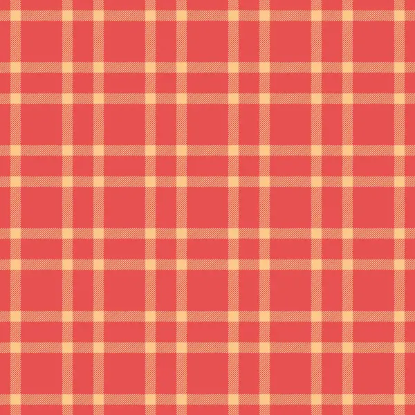 Kırışık arka plan ekose tekstil, bej vektör kumaş kontrolü. Kırmızı ve turuncu renk paletinde detaylandırılmış dikişsiz tartan deseni.