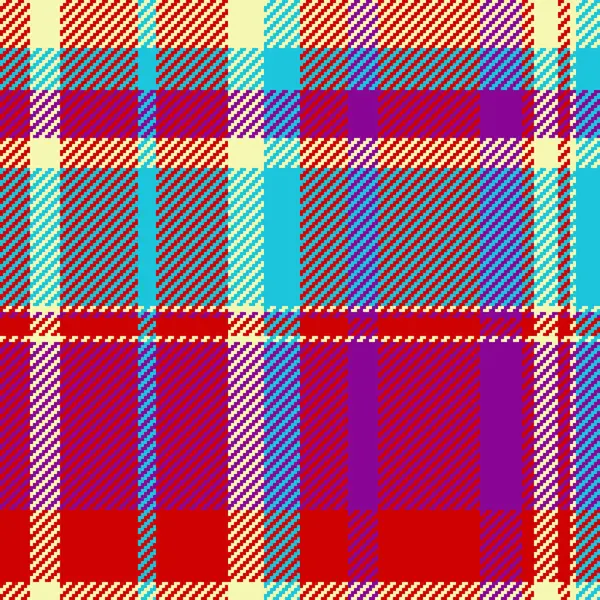 Canlı, çok renkli ekose desenli. Kırmızı, turkuaz, mor ve kremalı kesişen çizgiler içeren cesur, geometrik bir tasarım. Tekstil baskıları, moda, web tasarımı ve arka planlar için ideal.