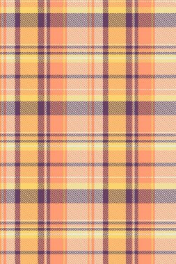 Şeftali, sarı ve mor renkte sonbahar ekoseli desenler. Sonbahar modası, ev dekorasyonu veya tekstil tasarım projeleri için mükemmel..
