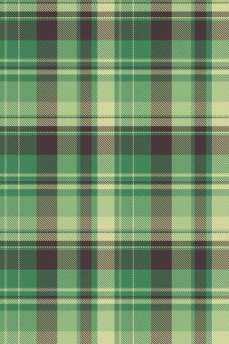 Kabile desenli arka plan tekstili, katlanmış vektör ekose tartan. Görkemli kumaş denetimi dokusu yeşil ve koyu renk paletinde pürüzsüz.
