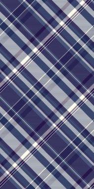 İpeksi tekstil kontrol vektörü, çivit desenli ekose kumaş. Katmansız desenli arka plan kumaşı mavi ve fildişi renk paleti ile.