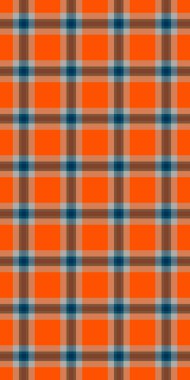 Devamlılık tekstil kontrolü arka plan, akış vektör desen dokusu. Renkli tartan ekoseli kumaş turuncu ve cyan renk paleti.