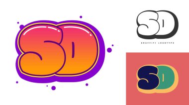 SD 'nin festival ya da parti için logo tasarımı. Graffiti tarzında S ve D harfleri. Yazı tipi tipografisinin yaratıcı modern harfleri. Modayı takip eden logotlar ya da kimlikler. Vektör illüstrasyonu.