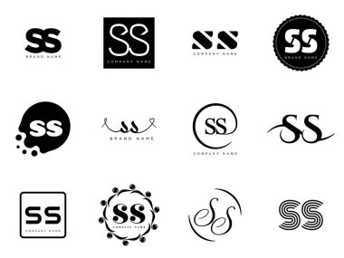 SS logo şirketi şablonu. Harfler ve logotlar. Tasarım elemanları ile farklı klasik serif harfleri ve modern kalın metin ayarla. İlk yazı tipi tipografisi. Koleksiyon trend iş kimliği.