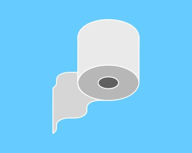 Açık mavi arka planda basit bir tuvalet kağıdı rulosu grafiği. Hijyen, temizlik ve hatta soyut tasarım kavramları için mükemmel..