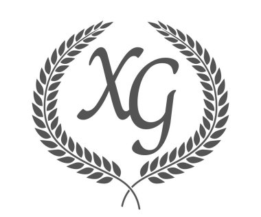 İlk harf X ve G, XG monogram logo tasarımı defne çelengi. Kaligrafi yazı tipli lüks amblem.