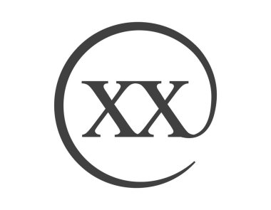 Daire şeklinde e-posta işareti tarzında iki harften XX logosu. Marka kimliği için iş şirketinin X ve X yuvarlak logosu.