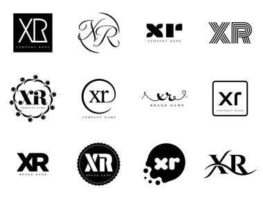 XR logo şirketi şablonu. X ve R harfi logoti. Tasarım elemanları ile farklı klasik serif harfleri ve modern kalın metin ayarla. İlk yazı tipi tipografisi. Koleksiyon trend iş kimliği.
