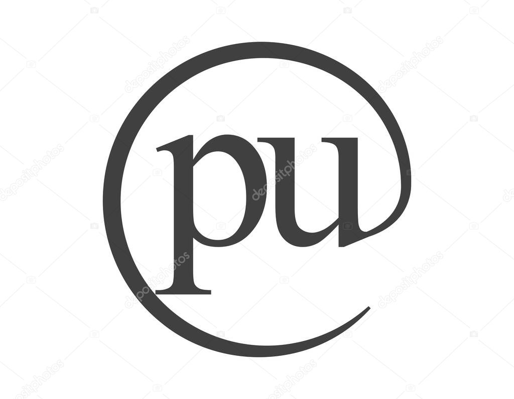 PU logo from two letter with circle shape email sign style. P and U round logotype of business company for brand identity.